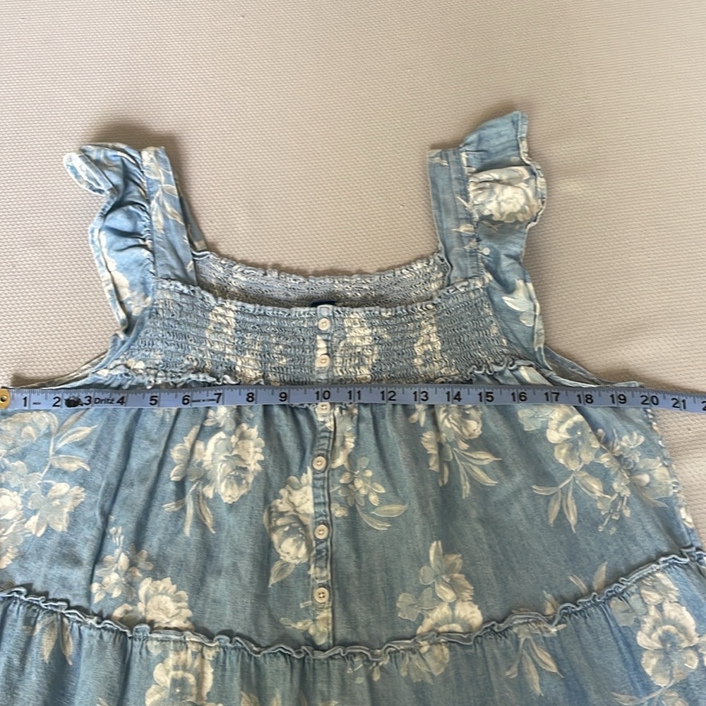 Old Navy Blue & White Floral Print Flutter Sleeve Tiered Cotton Dress Size XL - Picture 6 of 9